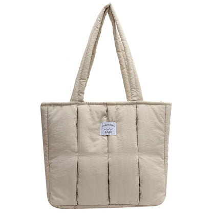 Casual Top-Handle Bag Large Capacity Women Shoulder Handbag Cotton Padded Solid Color Soft Portable Designer for Office Travel